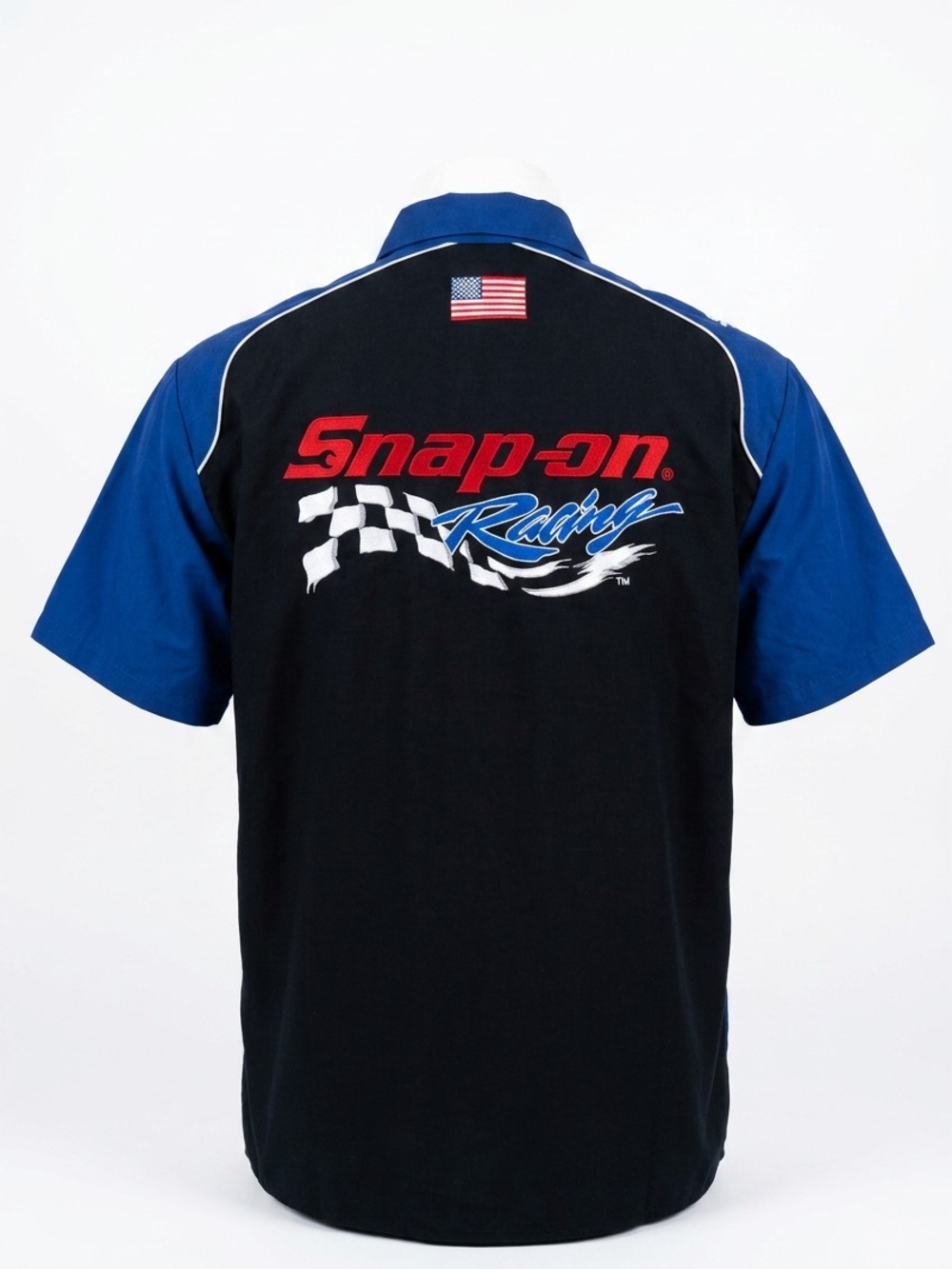 Snap Racing Short-Sleeve Button Down Shirt in Black & Blue